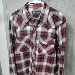 AW Outfitters Western Flannel Shirt Mens Size XL Plaid Pearl Snaps Red White